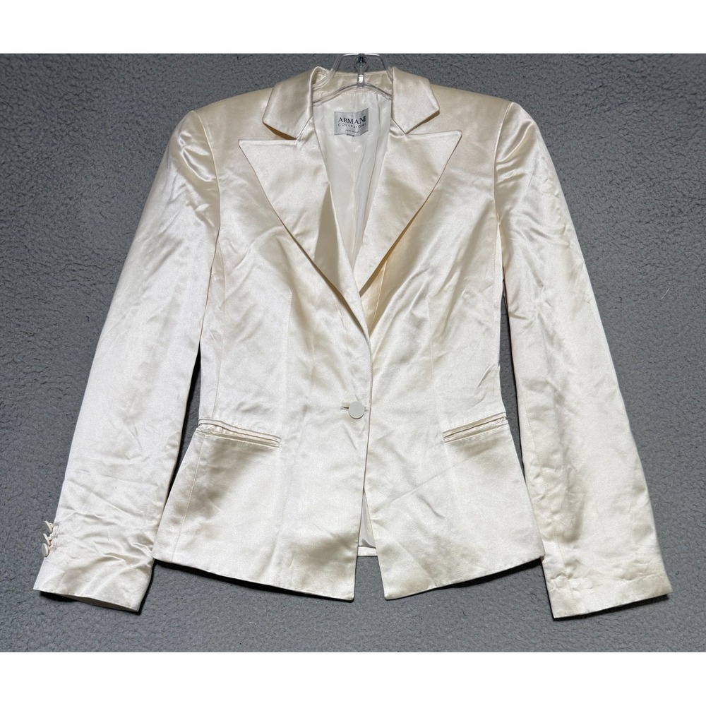 Armani Collezioni Silk Blend 1 button blazer Satin Womens size Italy 38 Shiny